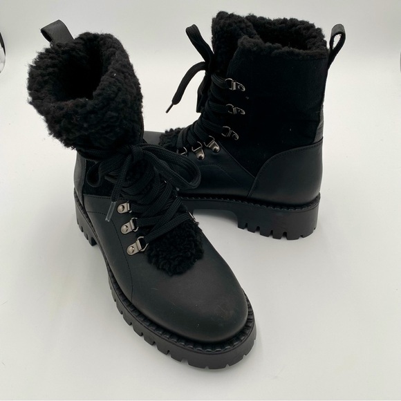 BootLegger Leather Sherpa Lined Chunky Lug Lace Up Winter Snow Boots 7.5 (NWOT) - Picture 1 of 11